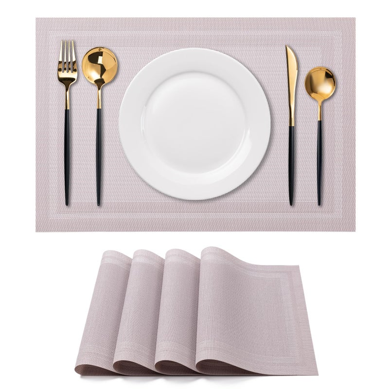 CADONO Placemats Set of 4 Washable Indoor/Outdoor Vinyl Place Mats for Dining Table Durable Non-Slip Heat Resistant PVC Weave Table Matsï¼ˆSimple Style-Silver-Grayï¼‰ - Image 1