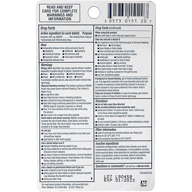 HALEON Advil Ibuprofen Tablets 200 mg, 2 Vials, 10 Coated Tablets Each, 20 Total (Pack of 3) - Image 3