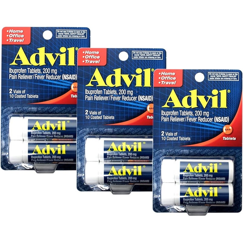 HALEON Advil Ibuprofen Tablets 200 mg, 2 Vials, 10 Coated Tablets Each, 20 Total (Pack of 3) - Image 1
