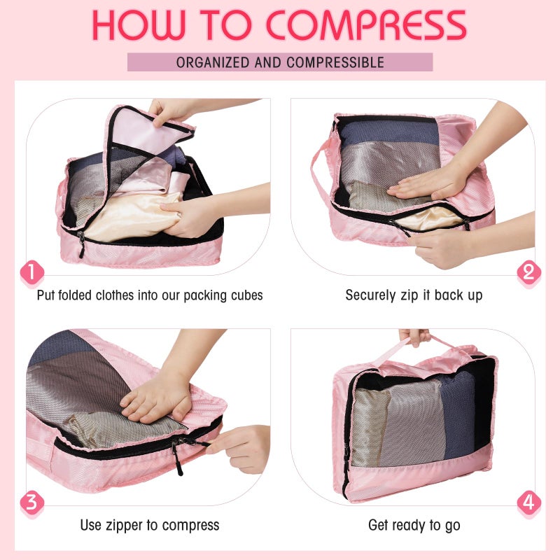 Bulyoou 5 Pcs Packing Cubes for Suitcase Large Travel Cubes Carry on Luggage Organizer Bags for Clothes Accessories(L,Pink) - Image 4