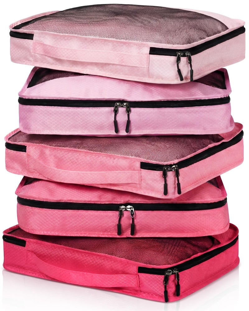 Bulyoou 5 Pcs Packing Cubes for Suitcase Large Travel Cubes Carry on Luggage Organizer Bags for Clothes Accessories(L,Pink) - Image 1
