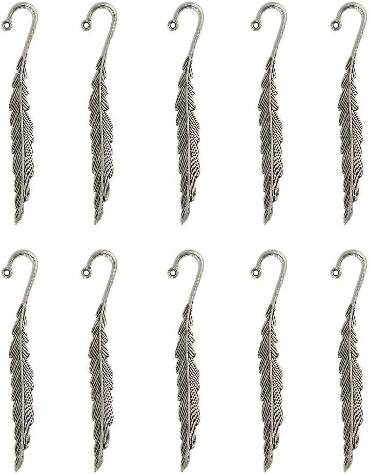 klarako 10 Pieces Wholesale Vintage Tibetan Silver Beading Feather Bookmarks Loop DIY Jewelry Making - Image 1