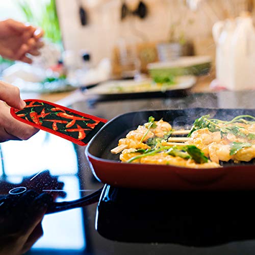 Evoio Cast Iron Skillet Handle Covers, Pan Pot Handle Covers Heat Resistant, Hot Handle Covers, Pan Pot Cast Iron Handle Holder Sleeves Mitt for Kitchen, BBQ and Baking Cookware (2-Pack Red Pepper) - Image 4