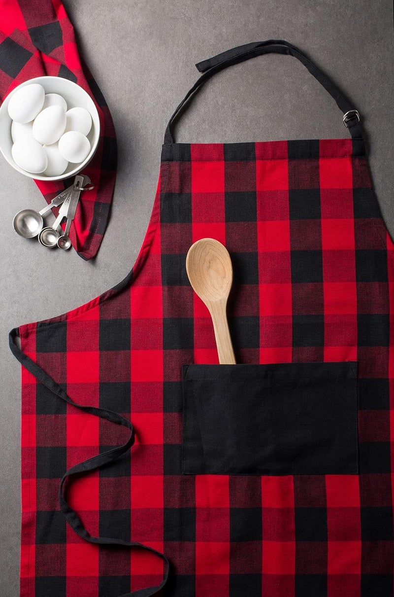 DII Unisex Buffalo Check Kitchen Collection, Classic Farmhouse Chef Apron, One Size, Red & Black - Image 4