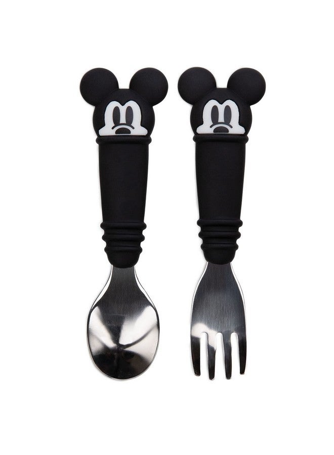 Bumkins Disney Toddler Utensils, Kids Size Fork and Spoon Set, Silicone and Stainless-Steel Training Silverware, Fork / Spork for Self-Feeding, Children Learning to Eat, 18 Mos Up, Mickey Mouse - Image 1