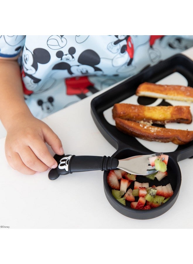Bumkins Disney Toddler Utensils, Kids Size Fork and Spoon Set, Silicone and Stainless-Steel Training Silverware, Fork / Spork for Self-Feeding, Children Learning to Eat, 18 Mos Up, Mickey Mouse - Image 2