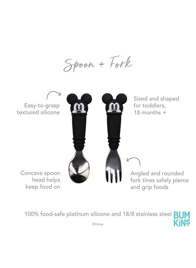 Bumkins Disney Toddler Utensils, Kids Size Fork and Spoon Set, Silicone and Stainless-Steel Training Silverware, Fork / Spork for Self-Feeding, Children Learning to Eat, 18 Mos Up, Mickey Mouse - Image 5