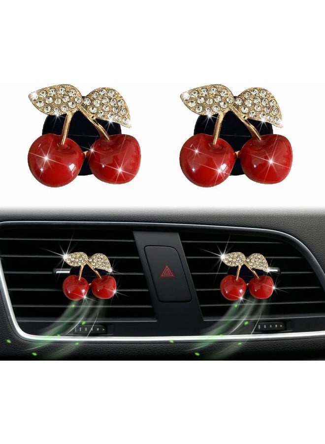 Wentoenapp 2Pcs Cherry Car Air Vent Freshener Perfume Clip, Rhinestone Car Air Outlet Fragrance Perfume Clip Freshener, Air Fresheners, Car Decor（Cherry Flavour） - Image 1