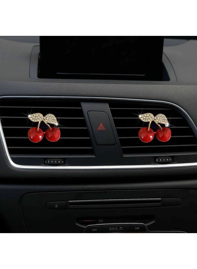 Wentoenapp 2Pcs Cherry Car Air Vent Freshener Perfume Clip, Rhinestone Car Air Outlet Fragrance Perfume Clip Freshener, Air Fresheners, Car Decor（Cherry Flavour） - Image 5