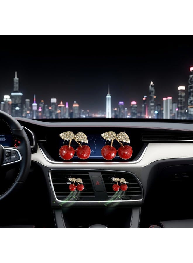 Wentoenapp 2Pcs Cherry Car Air Vent Freshener Perfume Clip, Rhinestone Car Air Outlet Fragrance Perfume Clip Freshener, Air Fresheners, Car Decor（Cherry Flavour） - Image 4