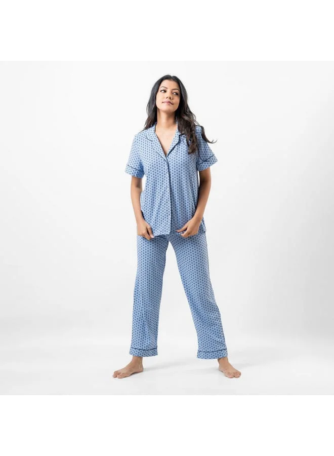 Aadaraya Aadaraya All-Over Print Shirt with Eye Mask and Elasticated Pyjamas
