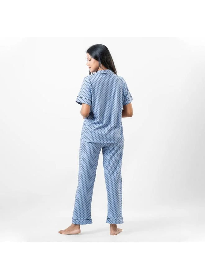 Aadaraya Aadaraya All-Over Print Shirt with Eye Mask and Elasticated Pyjamas