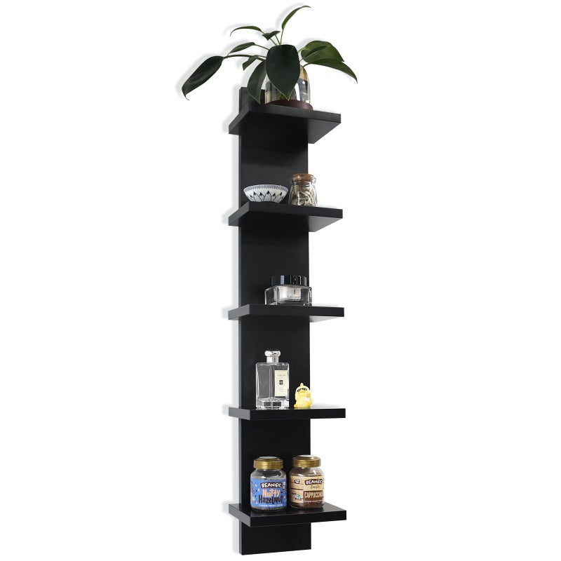 Homaterial 5 Tier Shelvesl, Vertical Column Wall Decor Mount Floating Shelves for Bedrooms, Living Rooms, Natural Finish Wall Shelf, Black