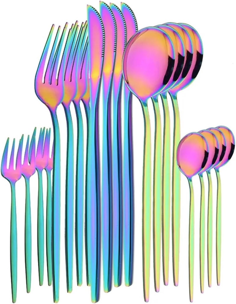 20Pcs/Set Set Stainless Steel Tableware Knife Cake Fork Spoon Dinnerware Kitchen Flatware Silverware(Rainbow) - Image 1
