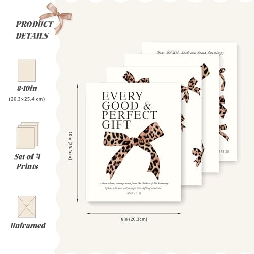LARTSFRO Coquette Leopard Bow Wall Art Decor Posters, Y2K Cheetah Leopard Bow Room Bedroom Bathroom Dorm Wall Art Decor Aesthetic for College Teen Girls Gifts, Inspirational Bible Verses Bow Wall Decor, 10x8 Inch Set of 4 Pcs Cheetah Bow Pictures (UNFRAMED) - Image 2