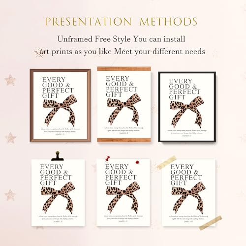 LARTSFRO Coquette Leopard Bow Wall Art Decor Posters, Y2K Cheetah Leopard Bow Room Bedroom Bathroom Dorm Wall Art Decor Aesthetic for College Teen Girls Gifts, Inspirational Bible Verses Bow Wall Decor, 10x8 Inch Set of 4 Pcs Cheetah Bow Pictures (UNFRAMED) - Image 4
