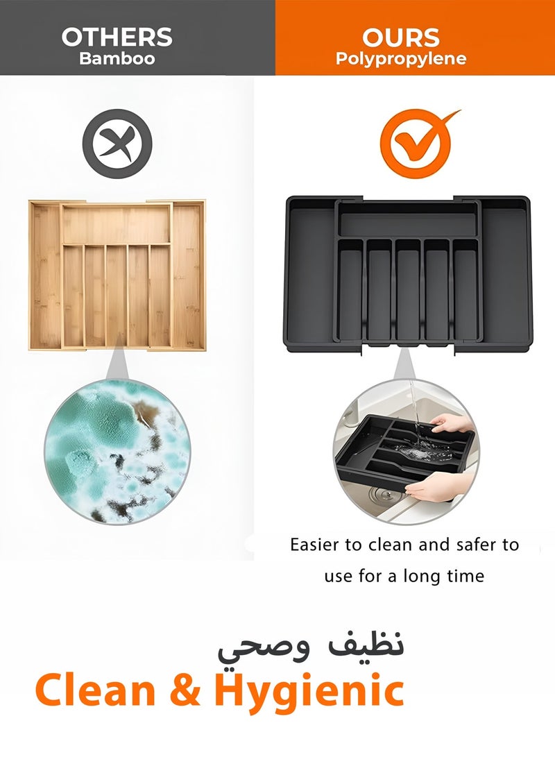 Toshionics Silverware Drawer Organizer, Expandable Utensil Tray for Kitchen, BPA Free Flatware and Cutlery Holder, Adjustable Plastic Storage for Spoons, Forks, Knives, Black - Image 5