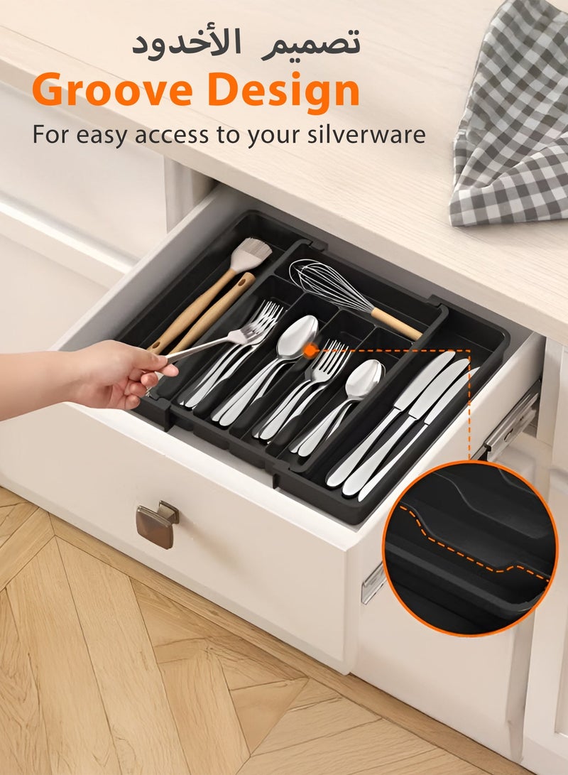 Toshionics Silverware Drawer Organizer, Expandable Utensil Tray for Kitchen, BPA Free Flatware and Cutlery Holder, Adjustable Plastic Storage for Spoons, Forks, Knives, Black - Image 2