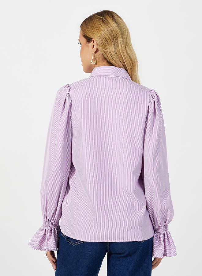 ستايلي بلوزة مخططة بقصة عادية وأكمام طويلة - Image 4