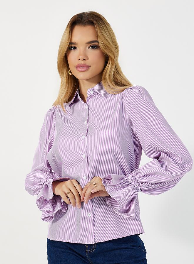 ستايلي بلوزة مخططة بقصة عادية وأكمام طويلة - Image 1