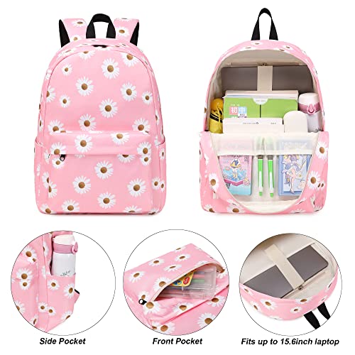 Yusudan Daisy Girls School Backpack Set Kids Teens School Bag Bookbag with Lunch Bag Pencil Bag Pink - Image 3