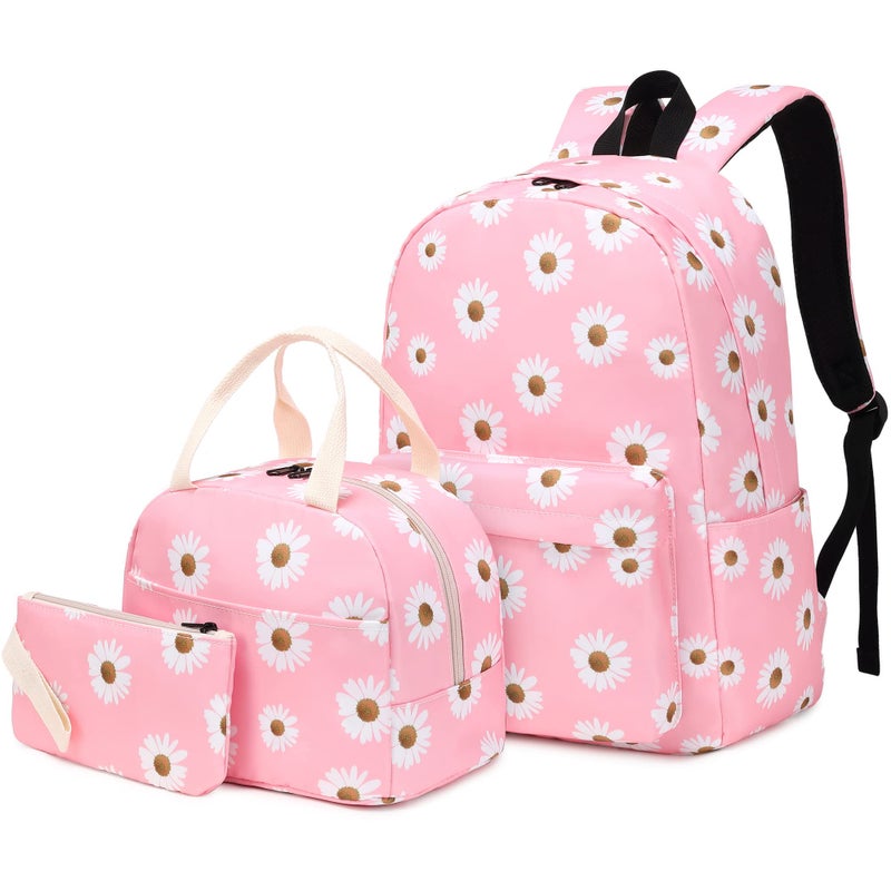 Yusudan Daisy Girls School Backpack Set Kids Teens School Bag Bookbag with Lunch Bag Pencil Bag Pink - Image 2