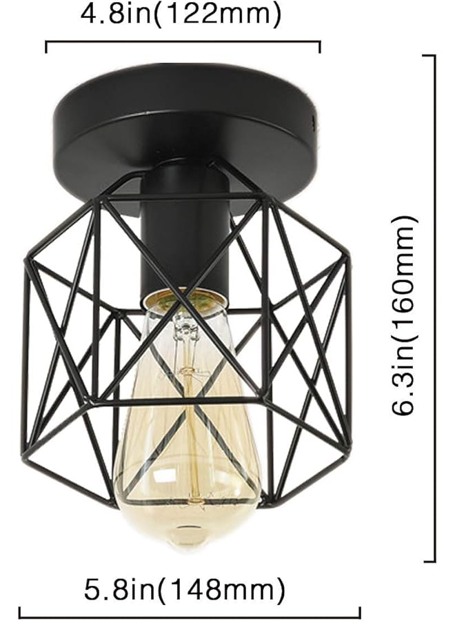erorex Semi Flush Mount Ceiling Light Fixture Retro Metal Cage Black Industrial Vintage Ceiling Lamp For Hallway Stairway Dining Room Bedroom Balcony Kitchen Farmhouse Indoor Lighting 2 Pack - Image 5