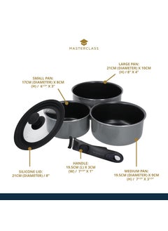 Master Class Master Class Smart Space Saucepans for thinKitchen:, Non-Stick Saucepans for All Hobs, Induction Safe, Non Stick Saucepans, with Removable Handle and Universal Lid, Aluminium, 5-Piece Set, Grey  - Image 3