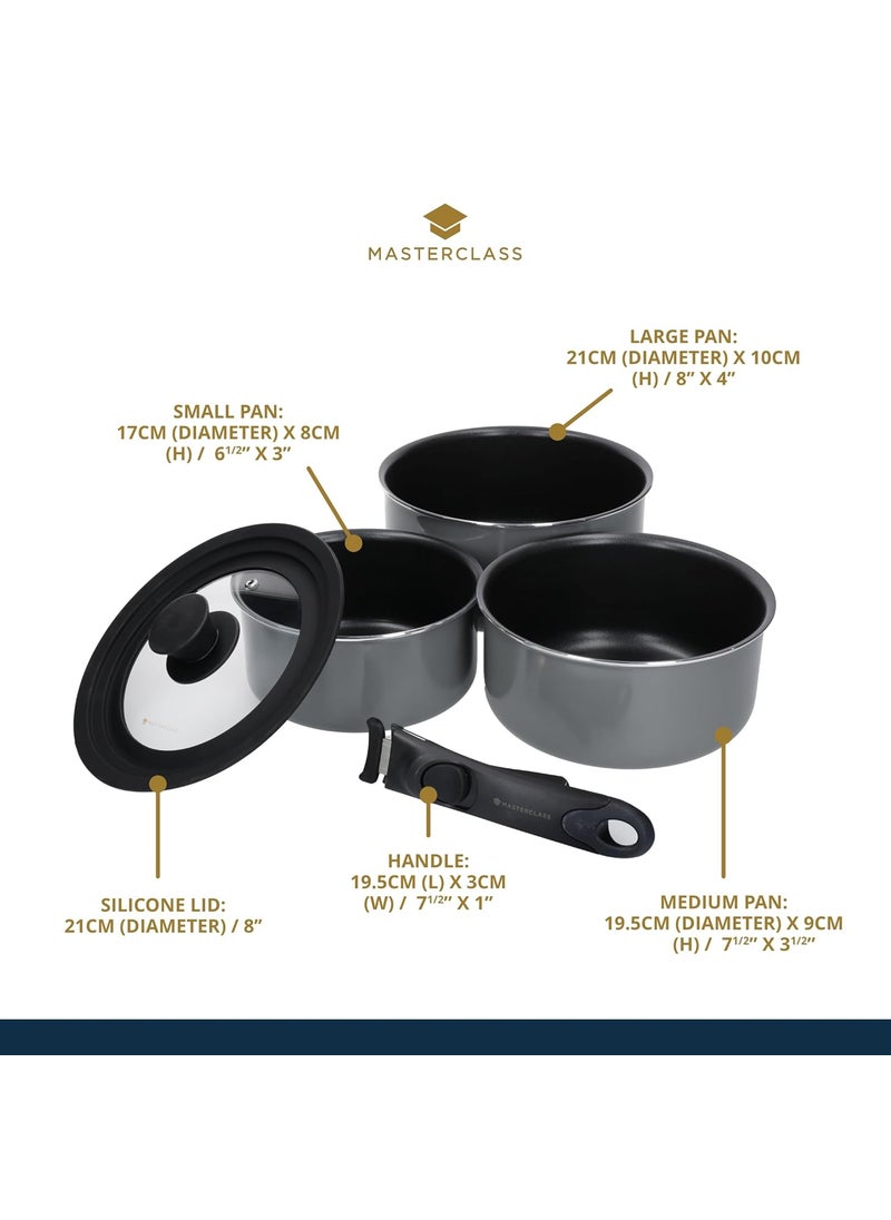 Master Class - Master Class Smart Space Saucepans for thinKitchen:, Non-Stick Saucepans for All Hobs, Induction Safe, Non Stick Saucepans, with Removable Handle and Universal Lid, Aluminium, 5-Piece Set, Grey - Image 1