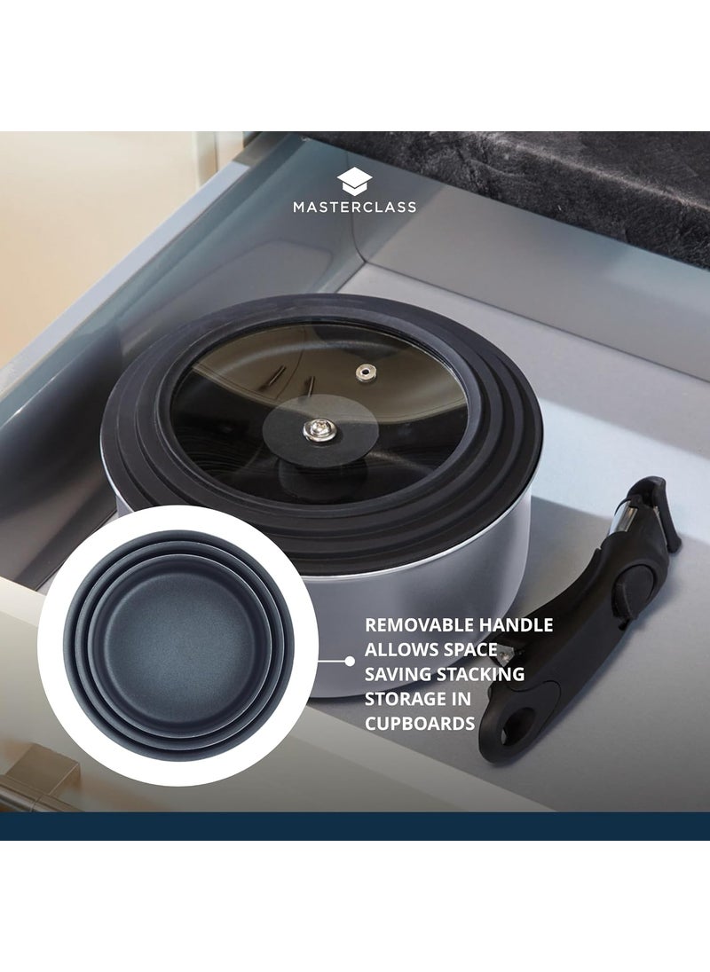 Master Class - Master Class Smart Space Saucepans for thinKitchen:, Non-Stick Saucepans for All Hobs, Induction Safe, Non Stick Saucepans, with Removable Handle and Universal Lid, Aluminium, 5-Piece Set, Grey - Image 1