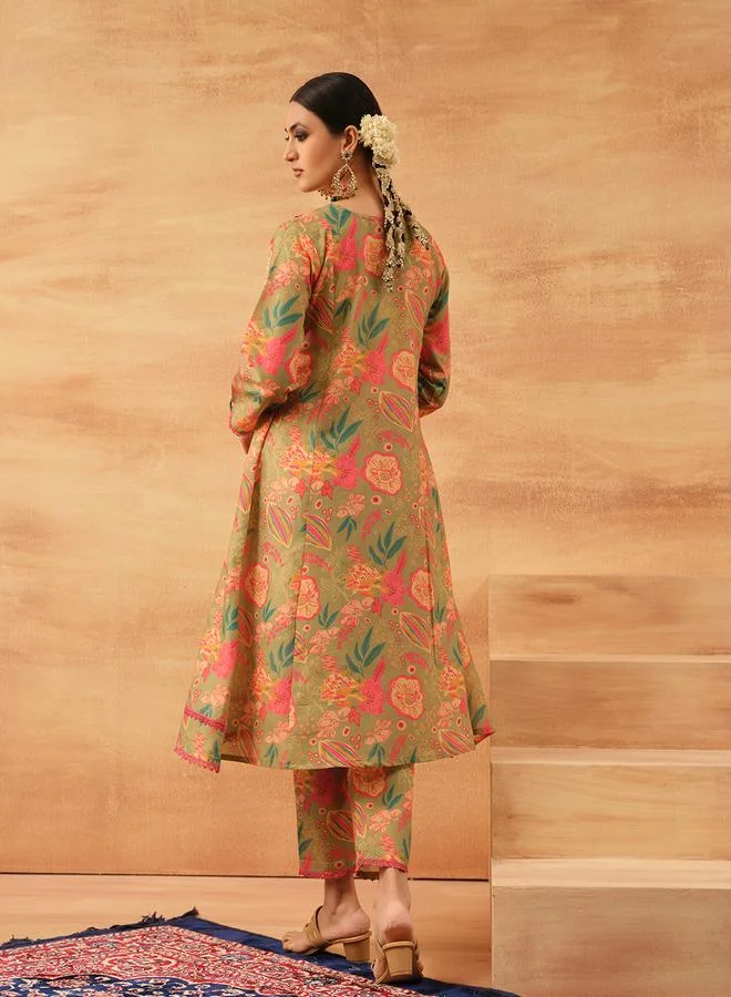 آي شين طقم تونيك نسائي قطني مطبوع مع بنطلون بالازو واسع من الكاحل قطعتين