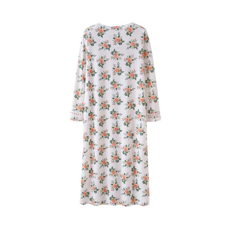 Keyocean Women Nightgowns, Soft Cotton Comfortable Long Sleeves Ladies Nightdress Sleeping Gown, Pink Flower, Large - Image 2