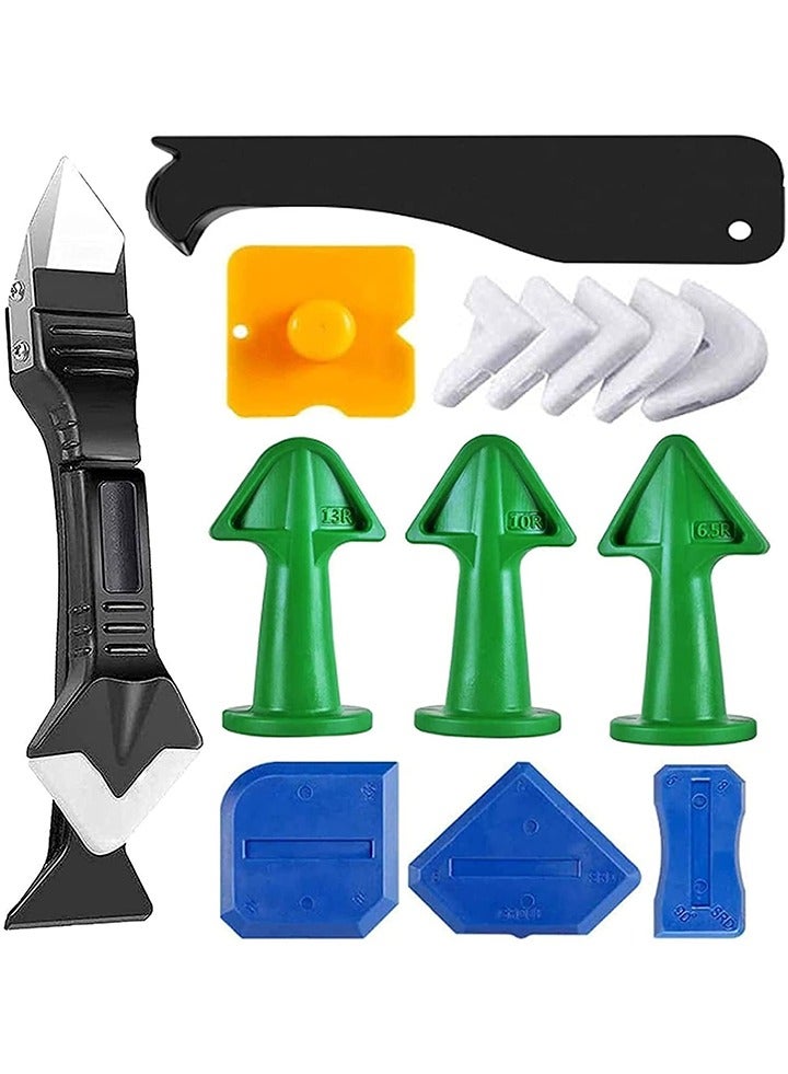 15PCS Caulking Finishing Tool Kit, 3 in 1 Stainless Steelhead Caulking Tools Sealant Caulk Grout Remover Scraper Caulking Tools Silicone Nozzle Applicator For Kitchen Bathroom Window Sink Joint - Image 1