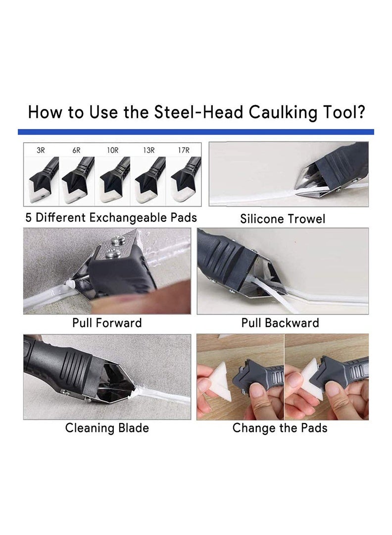 15PCS Caulking Finishing Tool Kit, 3 in 1 Stainless Steelhead Caulking Tools Sealant Caulk Grout Remover Scraper Caulking Tools Silicone Nozzle Applicator For Kitchen Bathroom Window Sink Joint - Image 4