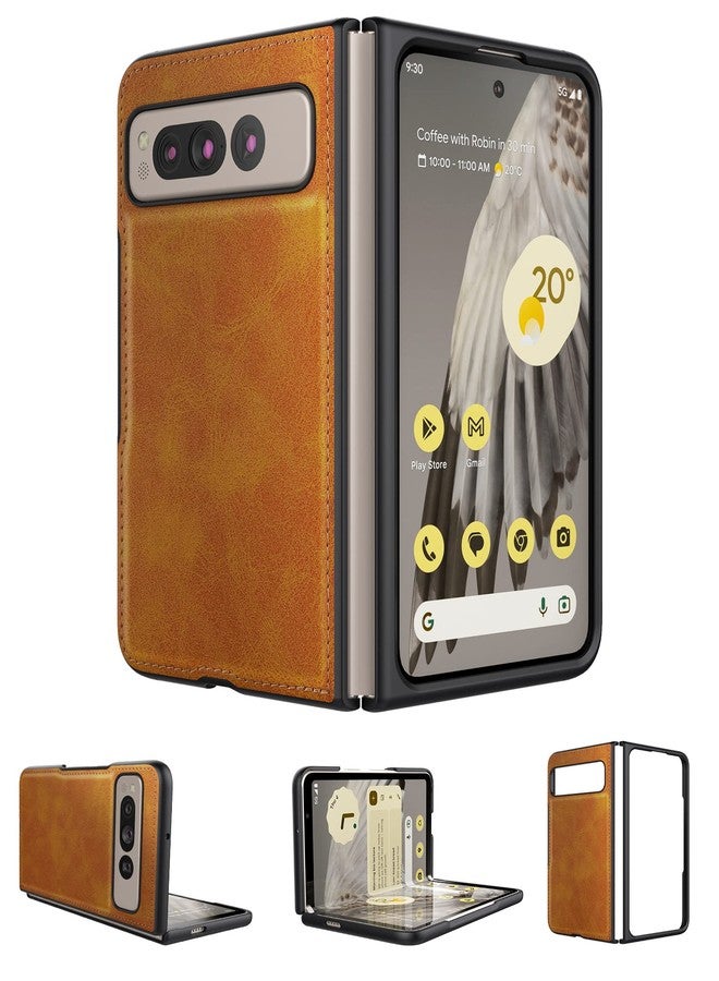 Foluu for Google Pixel Fold Case, Leather Case, PU Leather + Hard PC Shell Ultra Thin Slim Durable Protective Phone Case Cover for Google Pixel Fold 2023 Yellow - Image 1