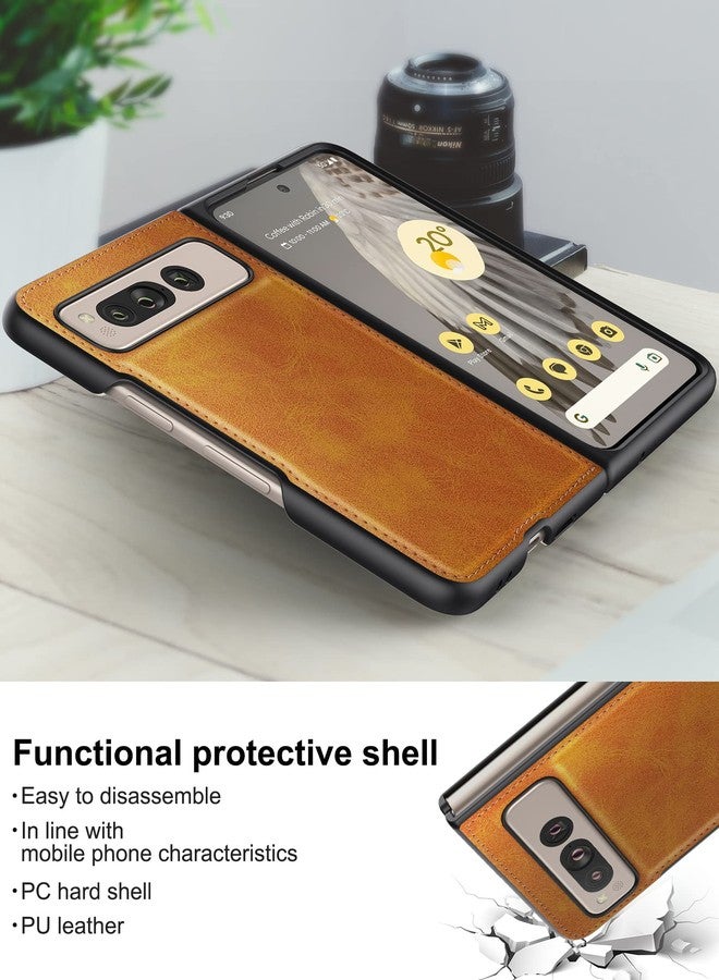 Foluu for Google Pixel Fold Case, Leather Case, PU Leather + Hard PC Shell Ultra Thin Slim Durable Protective Phone Case Cover for Google Pixel Fold 2023 Yellow - Image 3