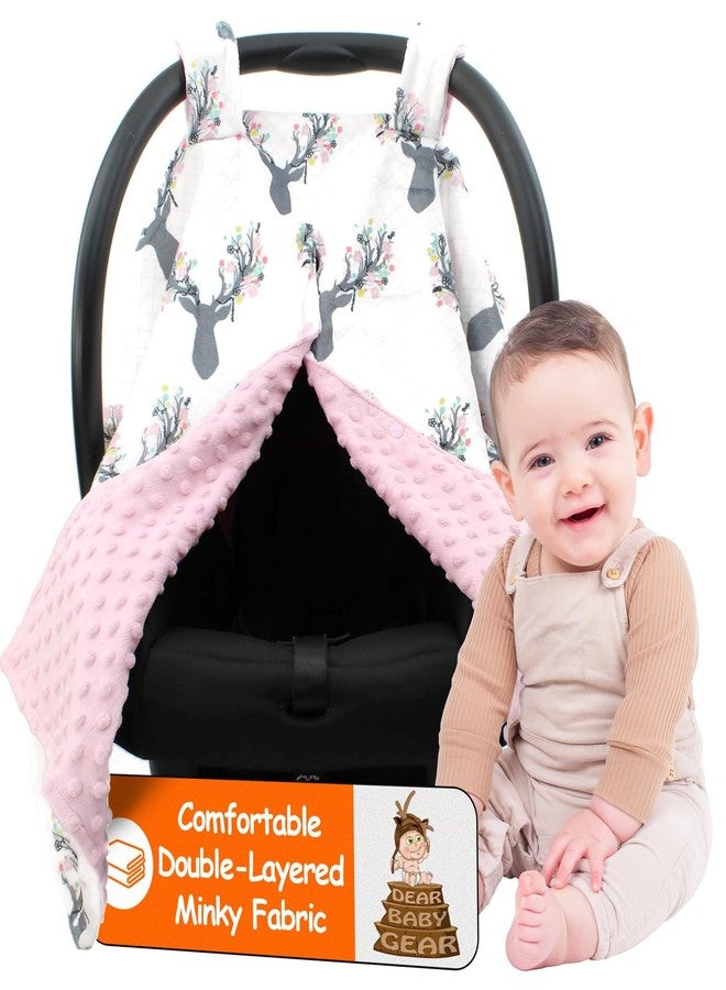 Dear Baby Gear - 40x30 Car Seat Canopy, Infant Carrier Cover for Boys & Girls, Cozy Fall Baby Shower Gift, Nursing & Stroller Use, Newborn Travel Sunshade Accessory, Antler & Flower, Pink Dot - Image 2