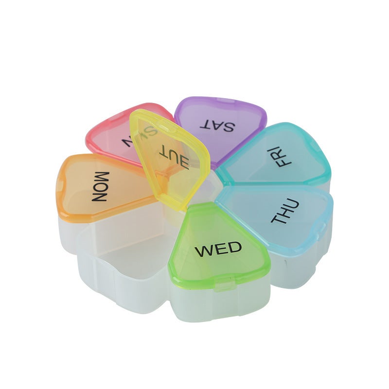Seven-day Round Portable Mini Seven-compartment Medicine Box Transparent Colorful Large Petal Tablet Storage Sub-pack Medicine Box(Black, 12*12*2.5CM) - Image 5