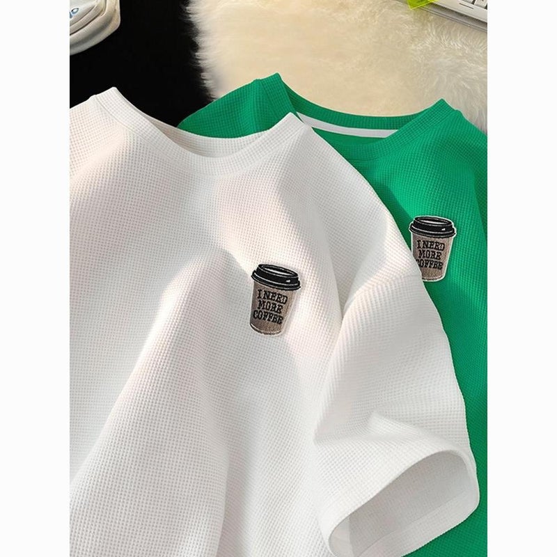 Cleanfit Khaki Waffle Short-Sleeved T-Shirt Men'S Summer Fashion Brand American Style High-Street Half-Sleeved Casual T-Shirt - Image 5