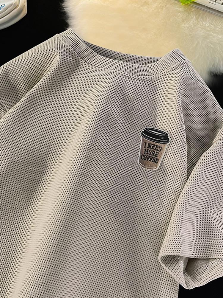 Cleanfit Khaki Waffle Short-Sleeved T-Shirt Men'S Summer Fashion Brand American Style High-Street Half-Sleeved Casual T-Shirt - Image 2