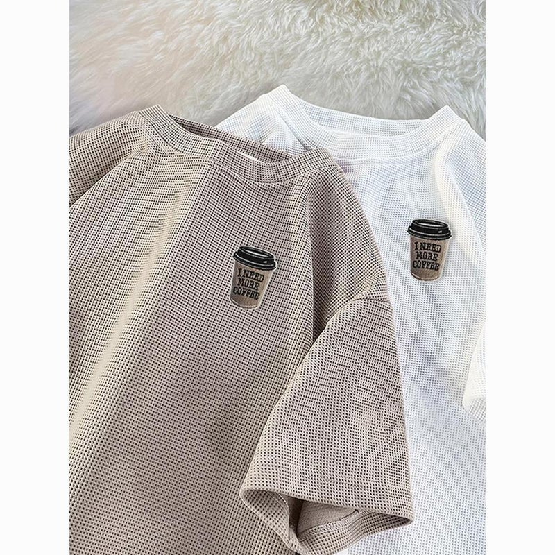 Cleanfit Khaki Waffle Short-Sleeved T-Shirt Men'S Summer Fashion Brand American Style High-Street Half-Sleeved Casual T-Shirt - Image 3