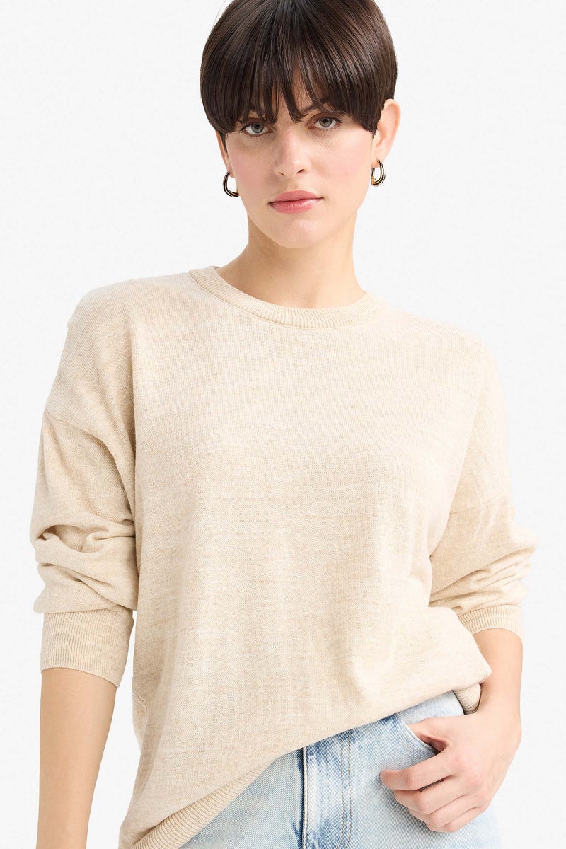 DeFacto Beige Woman Regular Fit Crew Neck Knitwear Pullover Casual - Image 1