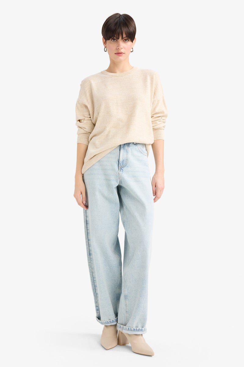 DeFacto Beige Woman Regular Fit Crew Neck Knitwear Pullover Casual - Image 2