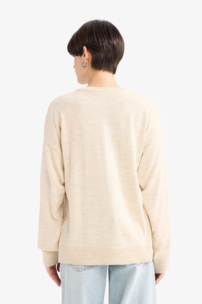 DeFacto Beige Woman Regular Fit Crew Neck Knitwear Pullover Casual - Image 5