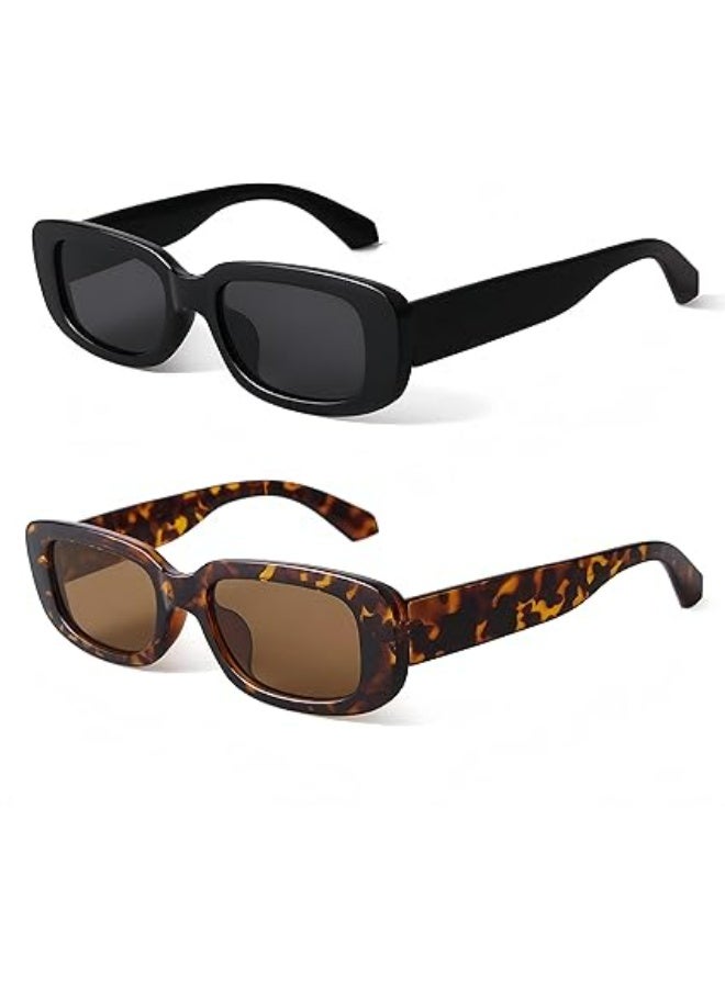 خاجول 2 قطعة نظارات شمسية مستطيلة للنساء، نظارات قيادة رجعية كلاسيكية، إطار مربع ضيق عصري - Image 2