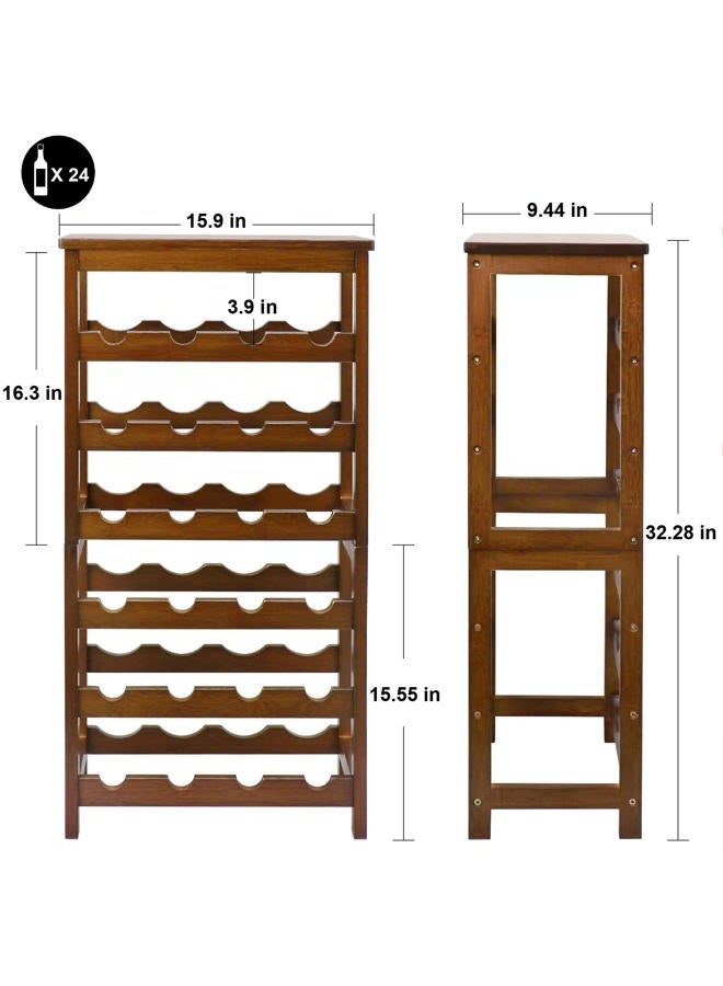 Thalomely Wine Rack Free Standing Floor, 6-Tier 24 Bottles Display Wine Storage Shelves with Table Top, Easy-Assembly Freestanding Bamboo Wine Racks for Kitchen Dining Room Bar, Walnut - Image 2