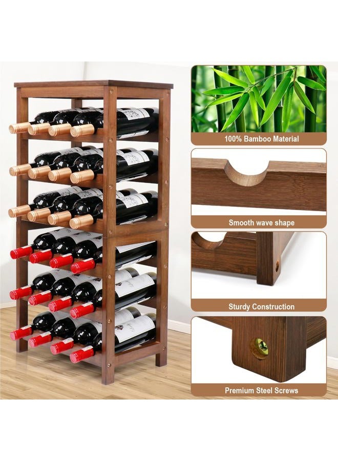 Thalomely Wine Rack Free Standing Floor, 6-Tier 24 Bottles Display Wine Storage Shelves with Table Top, Easy-Assembly Freestanding Bamboo Wine Racks for Kitchen Dining Room Bar, Walnut - Image 4