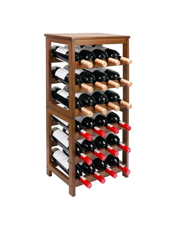 Thalomely Wine Rack Free Standing Floor, 6-Tier 24 Bottles Display Wine Storage Shelves with Table Top, Easy-Assembly Freestanding Bamboo Wine Racks for Kitchen Dining Room Bar, Walnut - Image 1