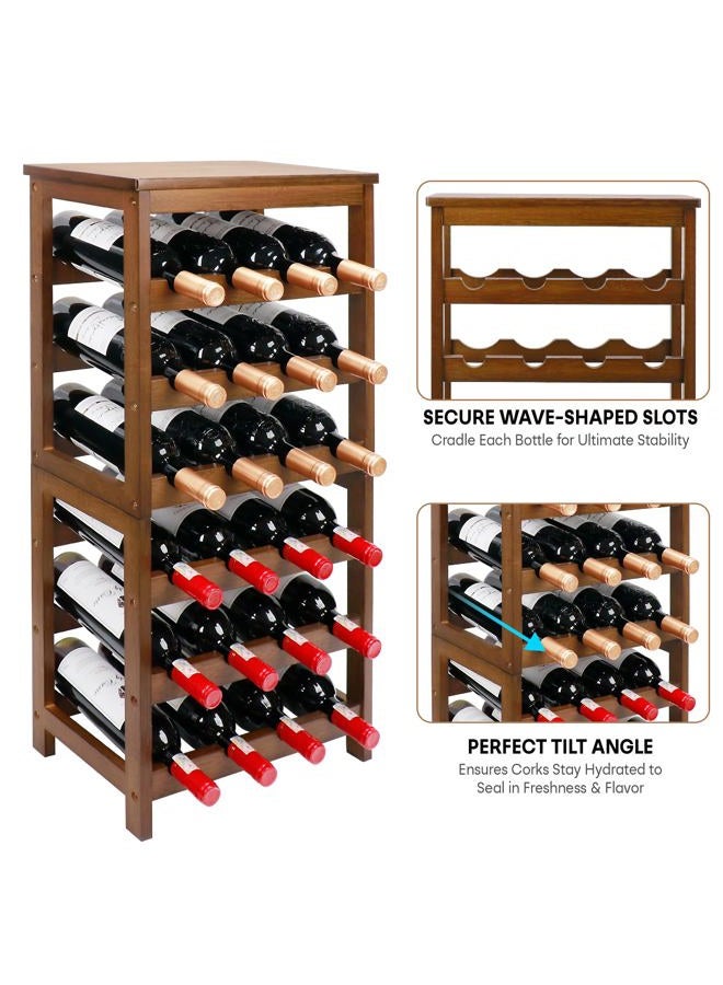Thalomely Wine Rack Free Standing Floor, 6-Tier 24 Bottles Display Wine Storage Shelves with Table Top, Easy-Assembly Freestanding Bamboo Wine Racks for Kitchen Dining Room Bar, Walnut - Image 5