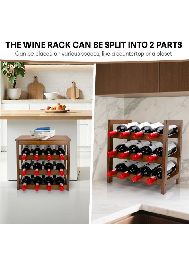 Thalomely Wine Rack Free Standing Floor, 6-Tier 24 Bottles Display Wine Storage Shelves with Table Top, Easy-Assembly Freestanding Bamboo Wine Racks for Kitchen Dining Room Bar, Walnut - Image 3